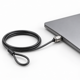 CYD anti-theft cable lock concept connected to an unbranded laptop